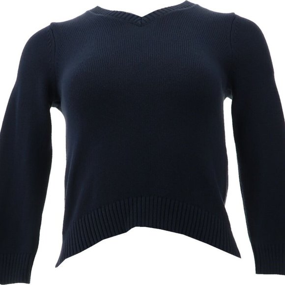 NWT LANDS' END UNIFORM GIRL'S DRIFTER V-NECK SWEATER CLASSIC NAVY MEDIUM (10-12) - Picture 1 of 9
